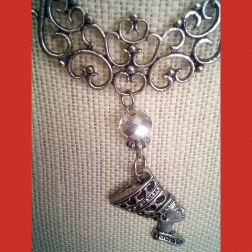 Queen Nefertiti silver costume jewelry necklace